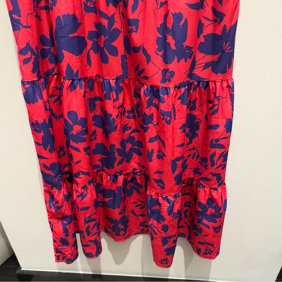 NWOT- Pink and Purple Floral Flutter Sleeve Tier Ruffle Midi Dress Size M - Picture 8 of 10